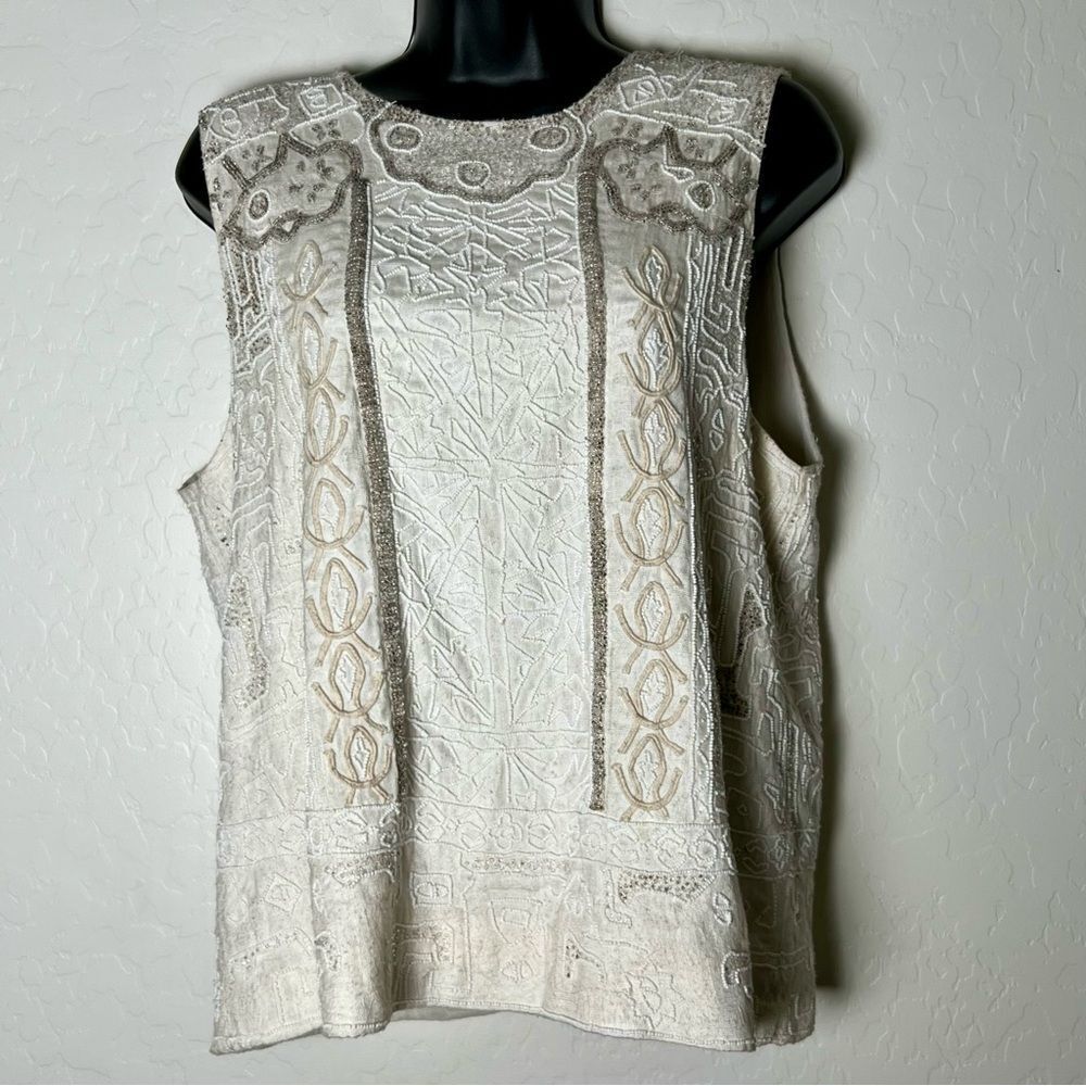 NWT Lucky Brand Raw Cotton Embroidered Jacquard Beaded Sleeveless Popover M